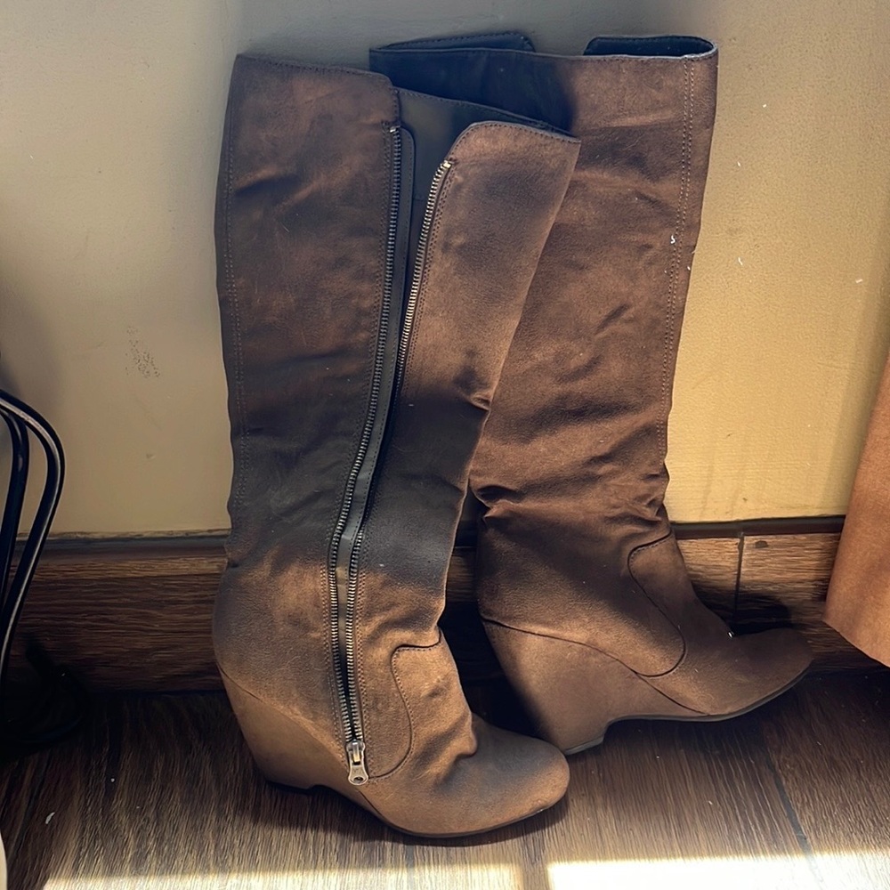 Tan MIA Wedge Knee High Boots